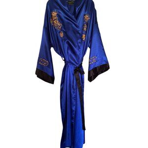 Underwraps Kimono Costume Dragon Women Blue Gold Full Length Satin Robe 1x Plus